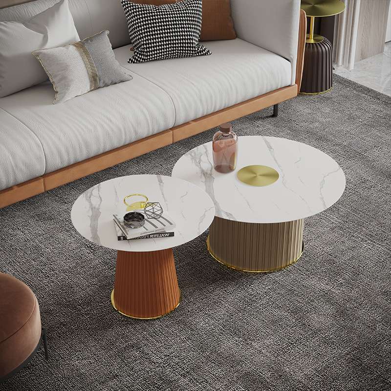 家用小茶几桌子现代简约岩板茶几轻奢圆桌子北欧客厅茶几岩板面