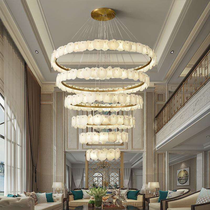 别墅复式楼大吊灯现代简约loft公寓跃层楼中楼挑高客厅全铜云石灯