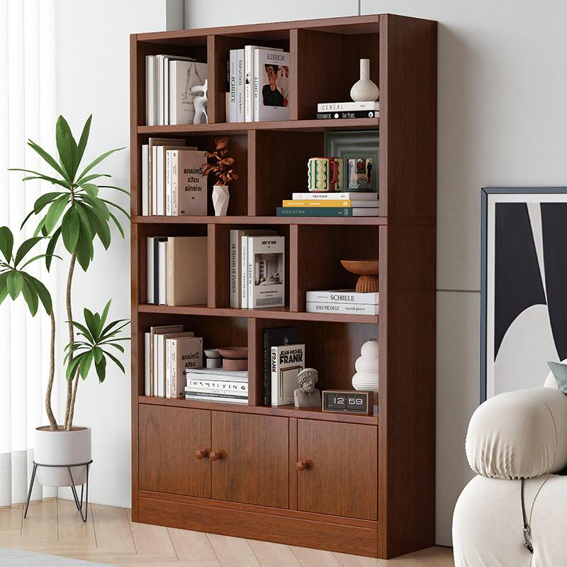 书架置物架落地儿童实木家用简约多层带柜门靠墙书柜储物柜展示柜