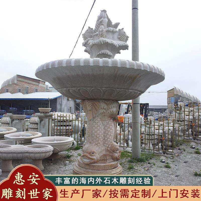 大鹏石业汉白玉质量石雕喷泉用于广场别墅庭院内流水喷泉摆件