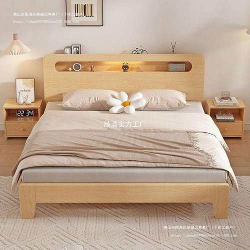 实木床1.5米双人床家用1.8米现代简约出租房经济型1.2m单人床架