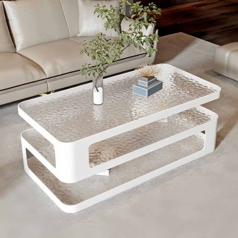 轻奢爆款家用客厅小户型钢化玻璃茶几极简现代长方形双层简约茶桌