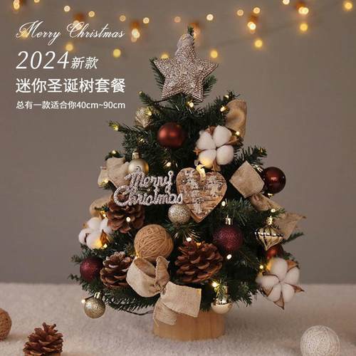 迷你圣诞树带灯2024新款圣诞节装饰桌面摆件家用风圣诞树套餐