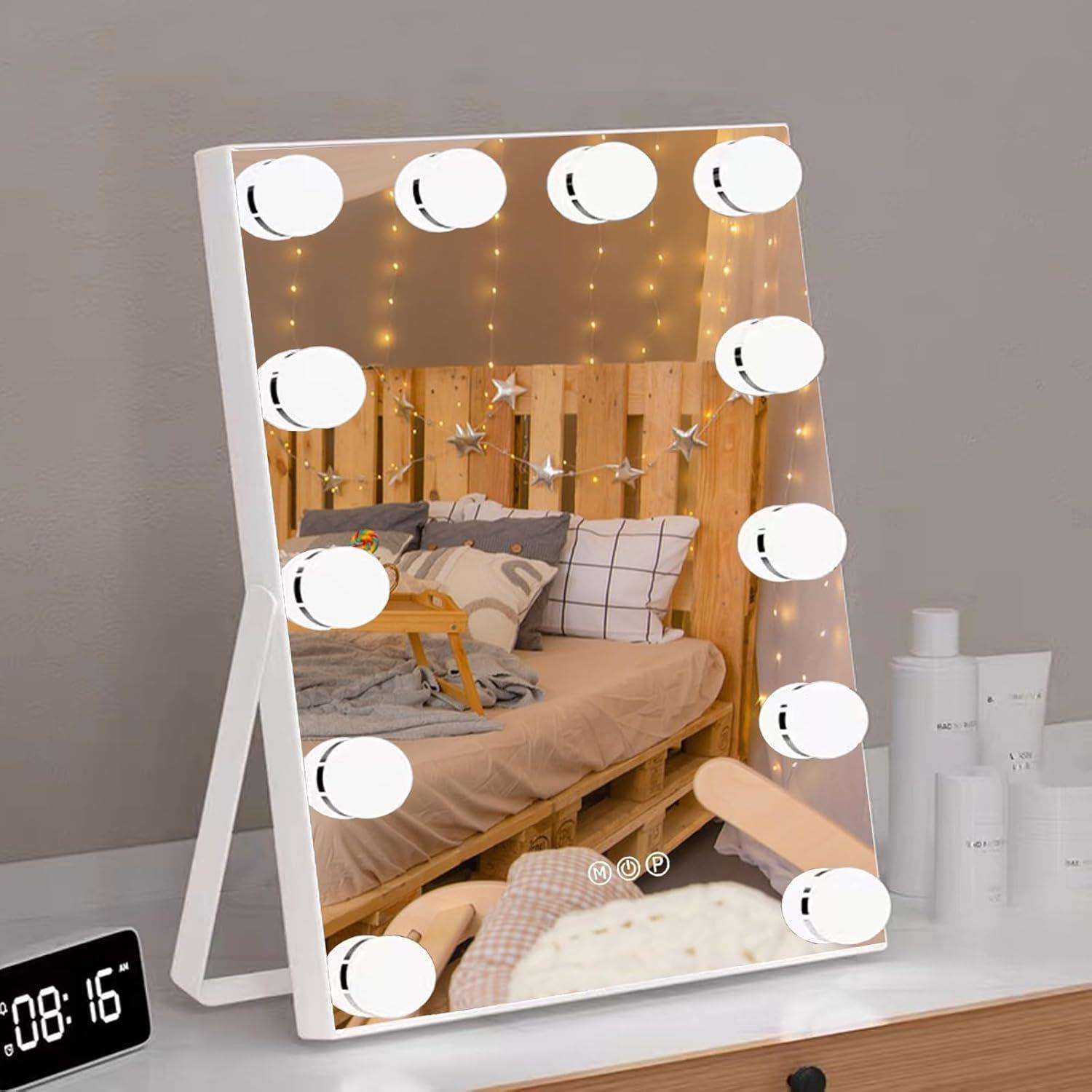 亚马逊爆款好莱坞LED化妆镜12灯泡台式镜子智能梳妆台美妆镜工厂