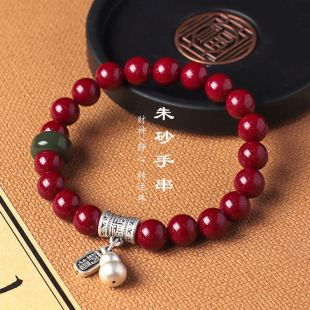 999银葫芦招财纳福朱砂手链女中国风文艺复古和田玉跑环朱砂手串