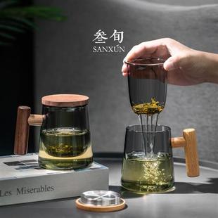 茶杯玻璃泡茶杯茶水分离家用大容量带盖带过滤水杯花茶杯办公