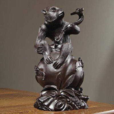 黑檀木雕刻如意猴摆件动物十二生肖木质猴家居装饰红木工艺品送礼