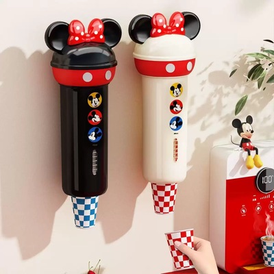 一次性杯子取杯器壁挂式免打孔可爱卡通饮水机纸杯收纳置物架防尘