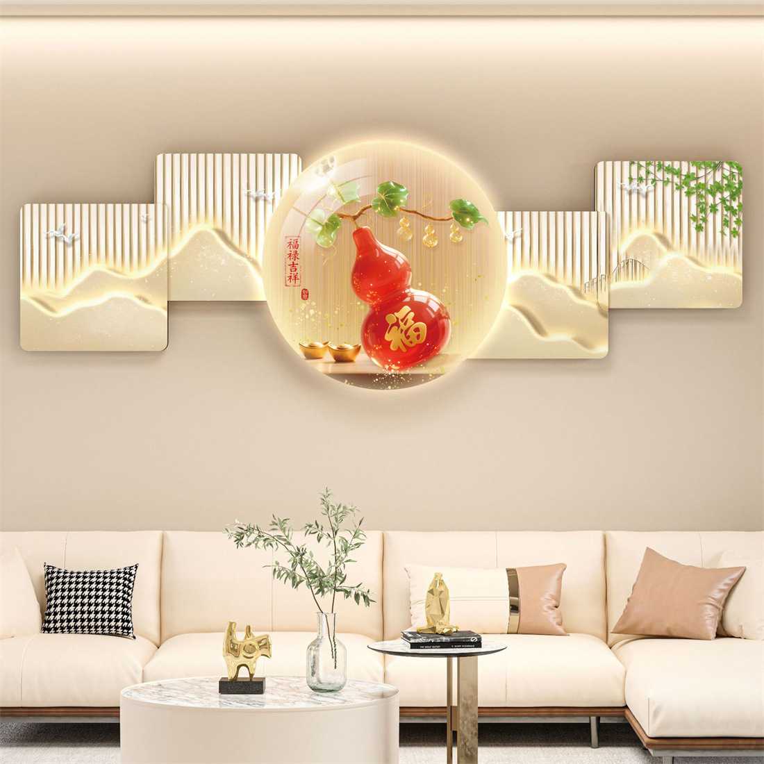 新款直销现代轻奢客厅装饰画简约高级感沙发背景墙立体发光壁饰le
