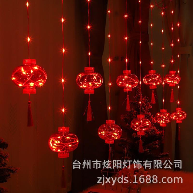 直销新款2023新年元宵春节皮线红灯笼LED皮线灯笼窗帘灯防水装饰