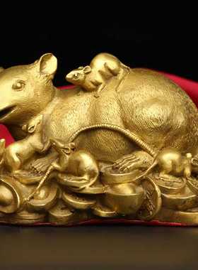 新款直销中式精工铜如意五子鼠金钱鼠五福临门鼠摆件书房办公室装