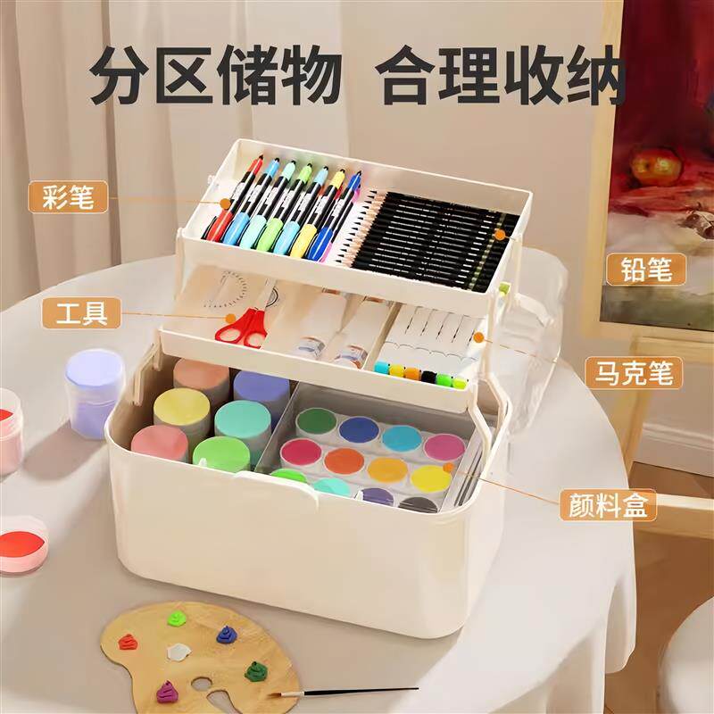 美术生工具箱大号绘画颜料收纳箱画多功能三层加厚收纳盒艺考专用