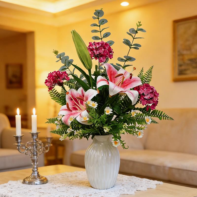 仿真花ins装饰花束手感百合客厅餐桌摆花艺摆放假花插花绢花摆件