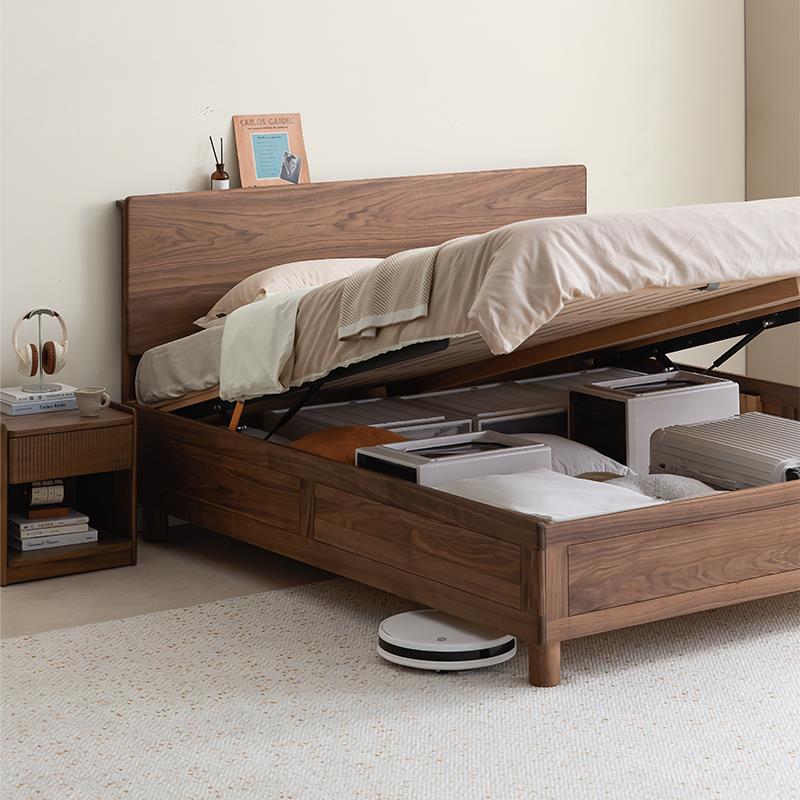 北美黑胡桃实木双人床1米8箱体床简约小户型储物离地箱式高箱床