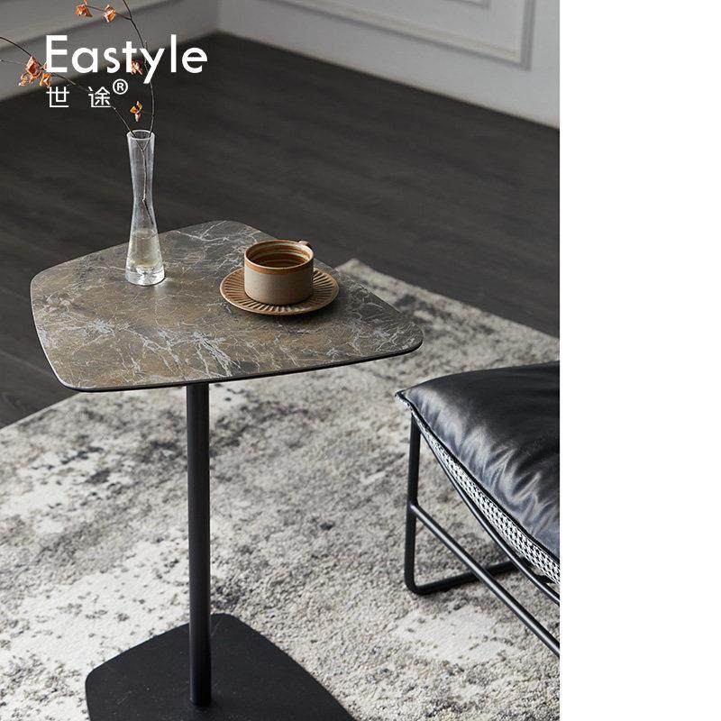 意大利简约不规则岩板铁艺边几北欧新加坡表情胡桃木边桌沙发角几