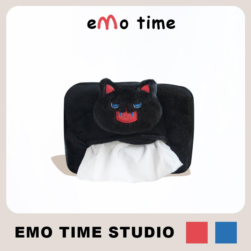 emo原创路怒症小黑猫车载抽取式卫生纸盒可爱少女毛绒卫生纸盒车