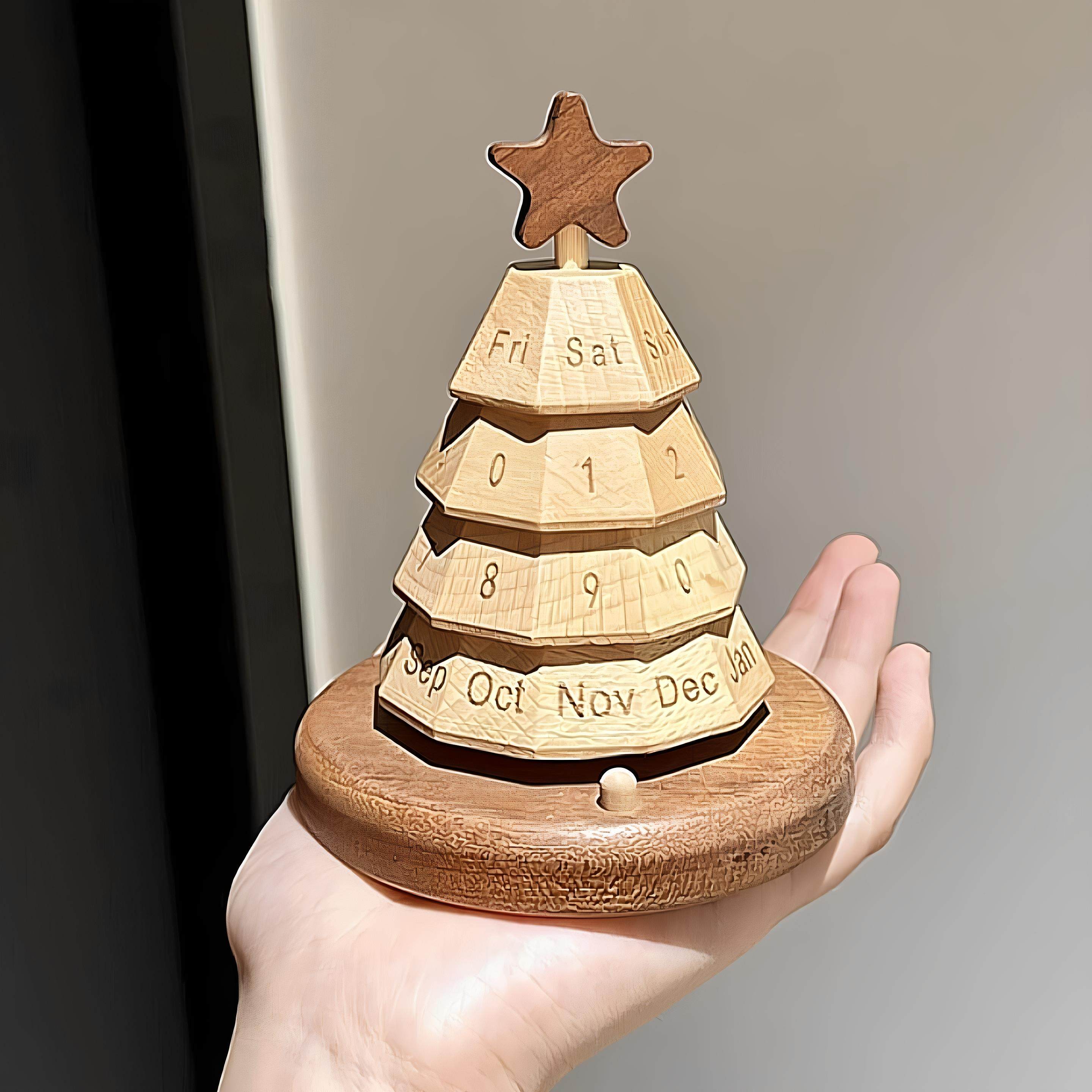 圣诞树台历2025年新款办公室实木质创意桌面摆件高级感万年历日历