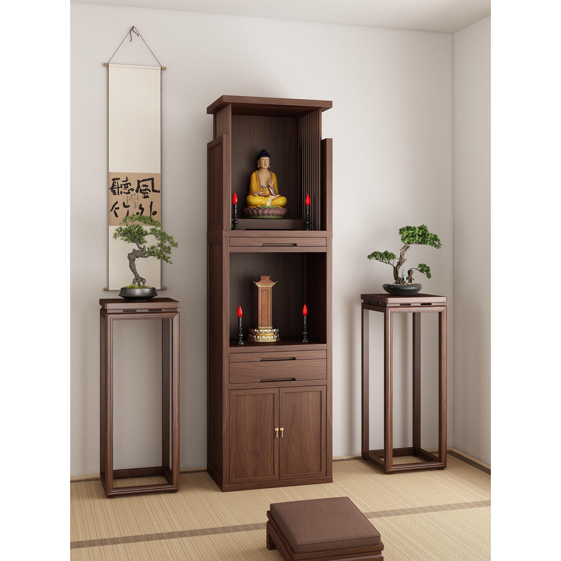 核桃实木双层佛龛立柜，现代佛台，佛祖柜，财神柜，佛龛柜