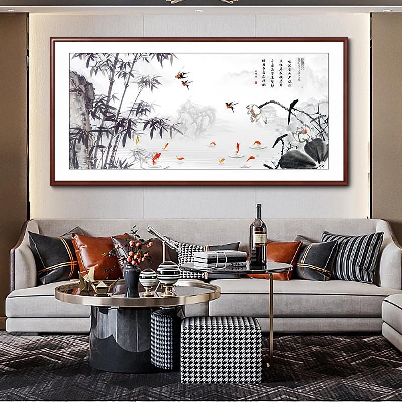 竹报平安中式客厅装饰画国画水墨竹子画挂画餐厅壁画办公室背景画