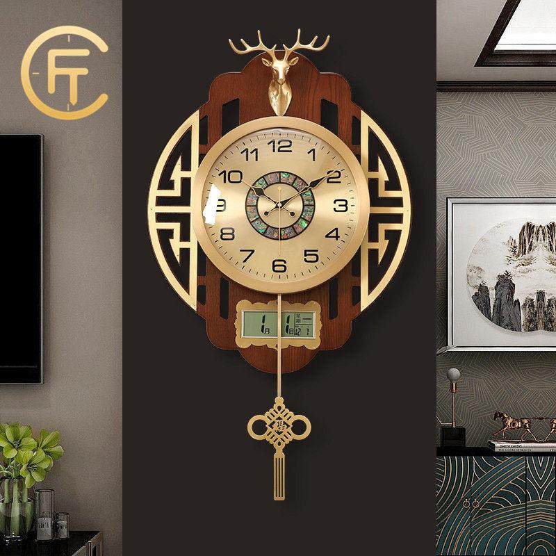 积匠纯铜挂钟客厅新中式万年历摇摆钟表玄关装饰鹿头挂墙静音时钟,家居饰品,挂钟,淘宝优惠券,粉丝福利购,淘宝优惠卷