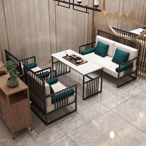 新中式铁艺沙发简约餐厅卡座沙发桌椅组合奶茶店咖啡厅休闲网红椅