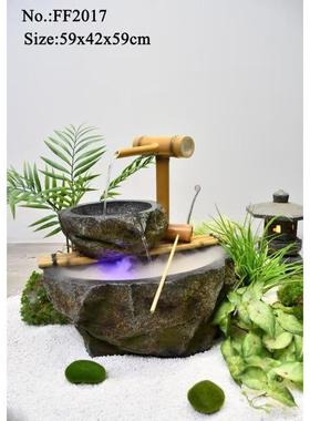 仿石玻璃钢室内造景流水摆件循环水新中式庭院茶室迎客松仿真绿植