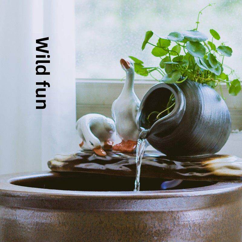 鱼缸过滤瓦罐陶瓷古法沼泽生态流水循环器套组可种绿植装饰田园风