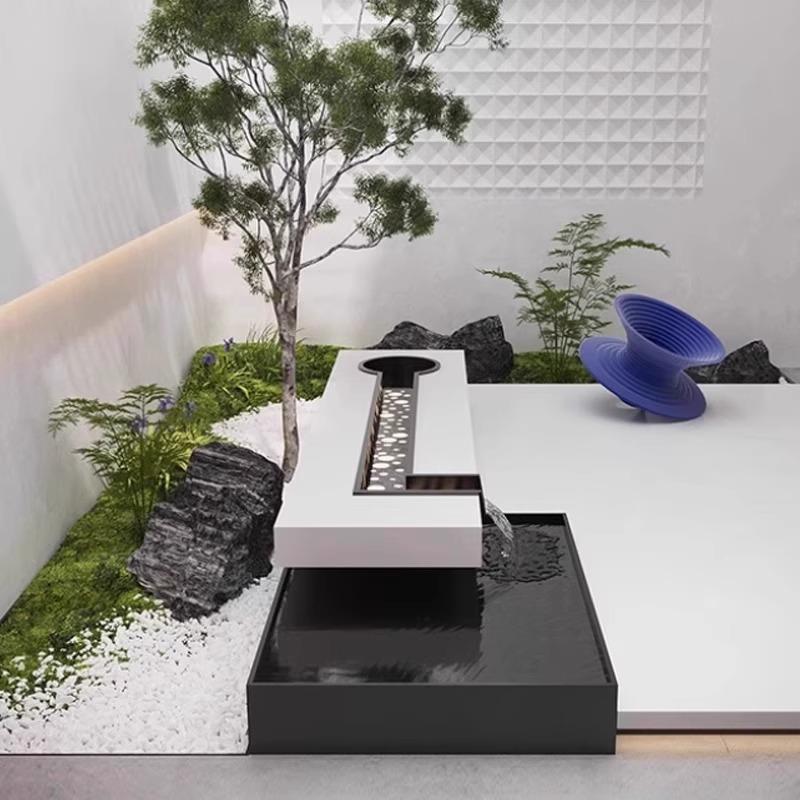 不锈钢庭院流水鱼池景观装饰摆件循环水涌泉喷泉现代瀑布水景