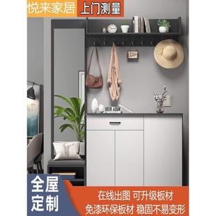 柜玄关柜挂衣架一体换鞋 北欧入户轻奢家用实木衣帽鞋 凳带镜子定制