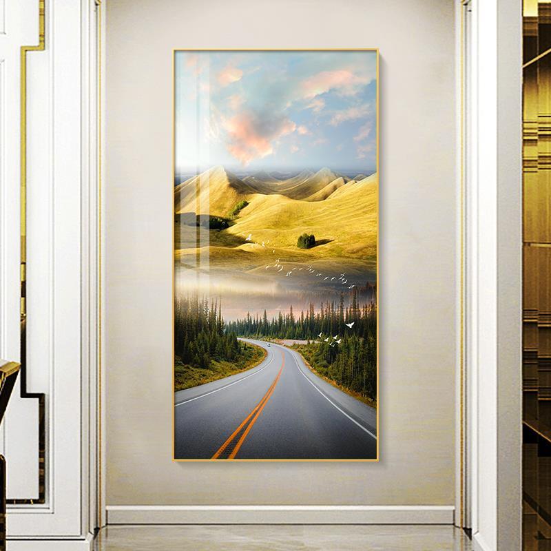 新品装饰画玄关公路延伸空间风景唯美家庭过道竖款大幅定制带框壁图片