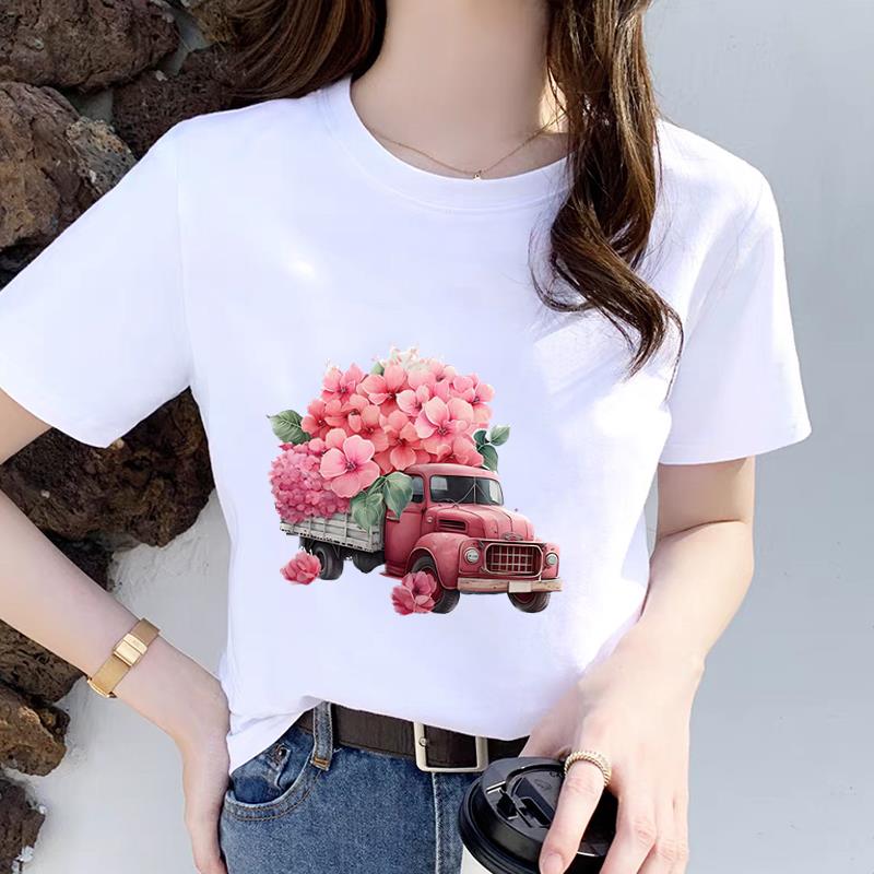 花朵花卉时尚网红印花打底衫流行爆款女通勤显瘦ins短袖圆领T恤