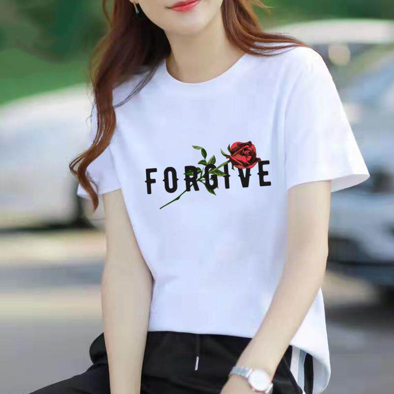 韩版夏季印花上衣打底衫网红爆款字母花朵女通勤ins短袖圆领T恤