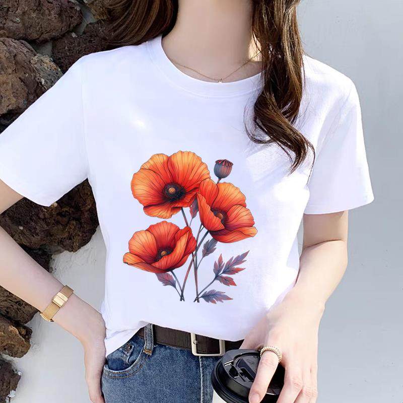 花卉水彩网红通勤爆款女韩版洋气上衣ins夏季印花短袖潮圆领T恤
