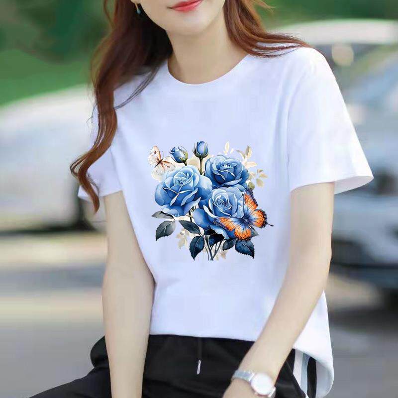 印花打底衫网红通勤夏季女ins短袖上衣洋气时尚韩版白色圆领T恤