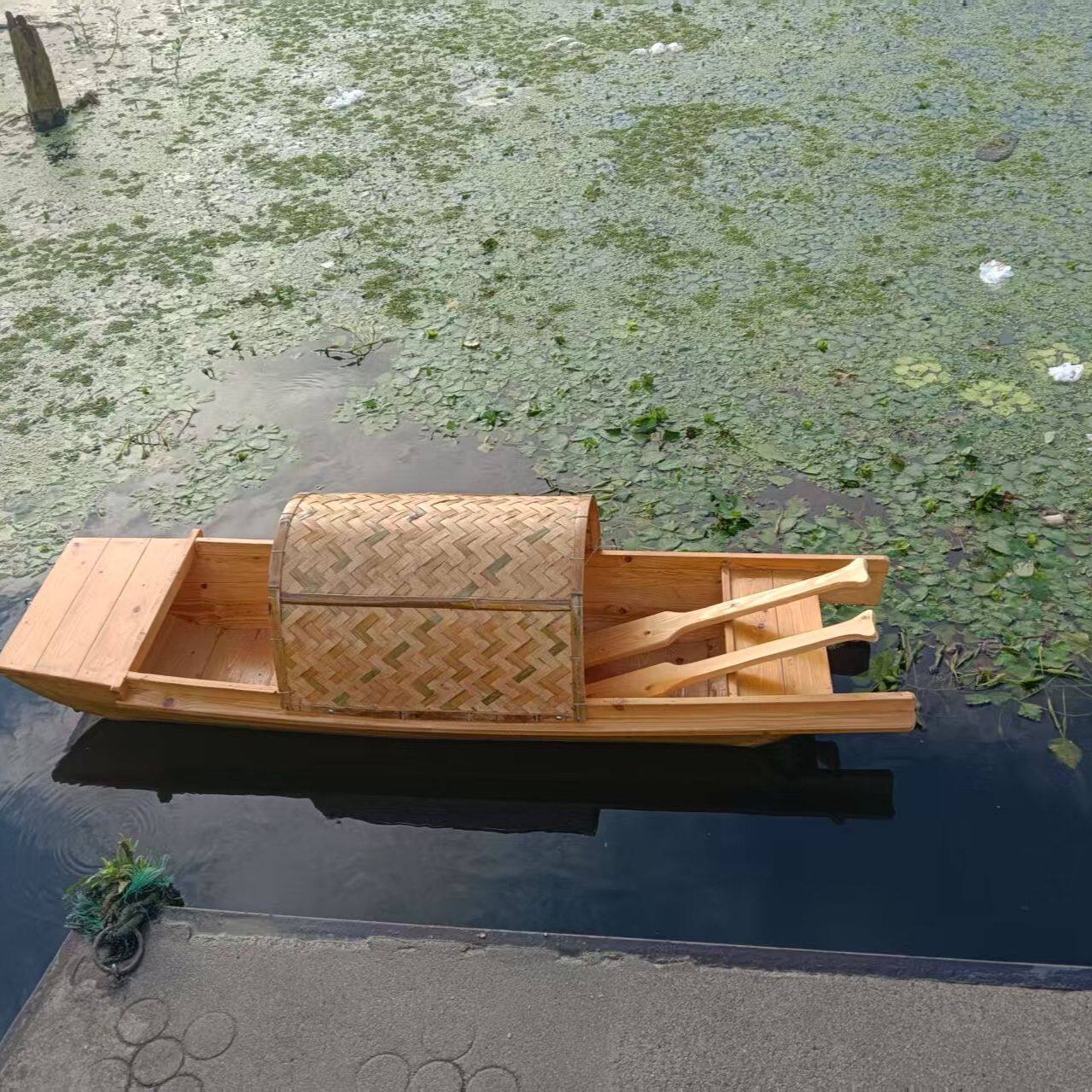 仿古木船装饰造景渔船实木乌篷船可下水景区小船道具真船