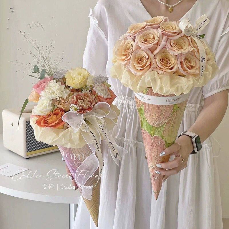 冰淇淋花束筒冰淇淋甜筒花束鲜花包装纸冰激凌花筒包花纸花店花艺