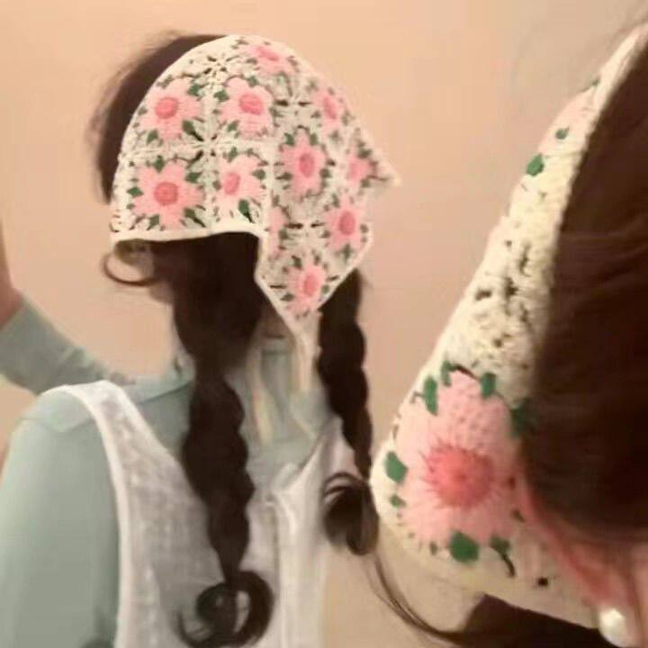 春秋日式韩版头戴三角巾多巴胺头巾甜美少女风头饰束发带网红帽子