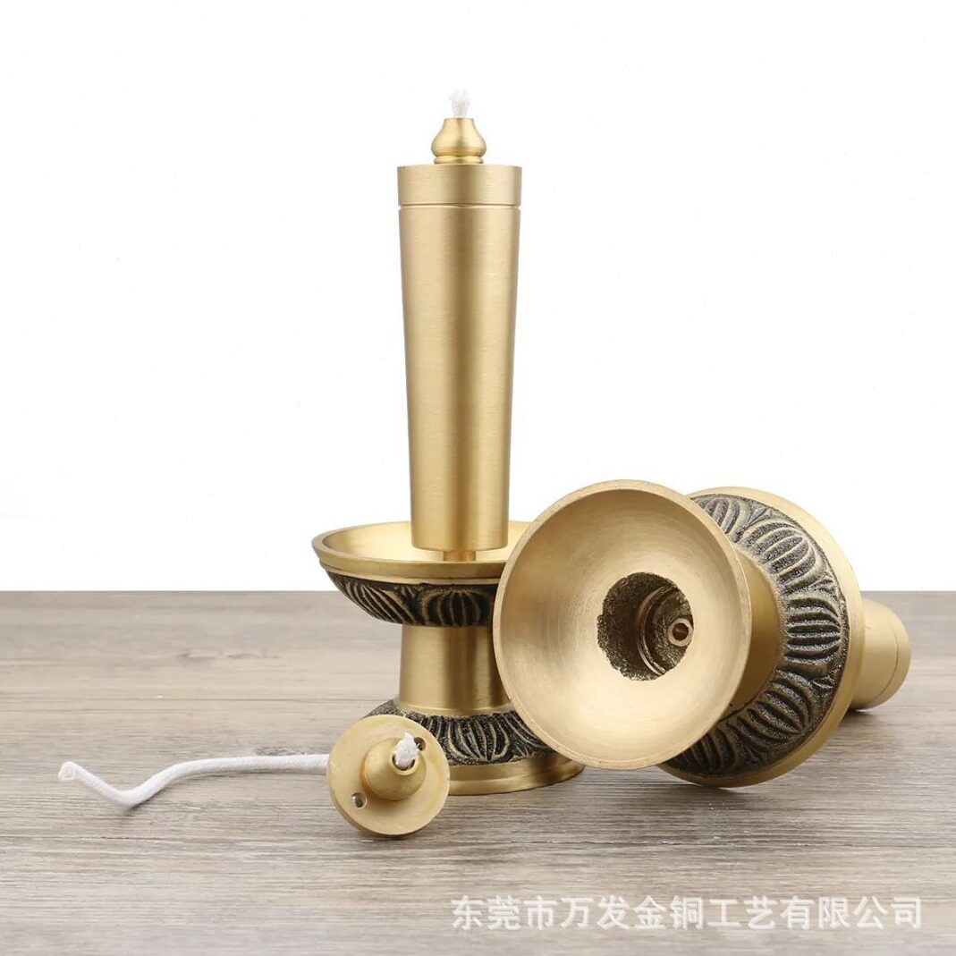 直销黄铜油灯长明灯烛油灯灯盏厂家添油莲花供灯液体供佛酥油灯座