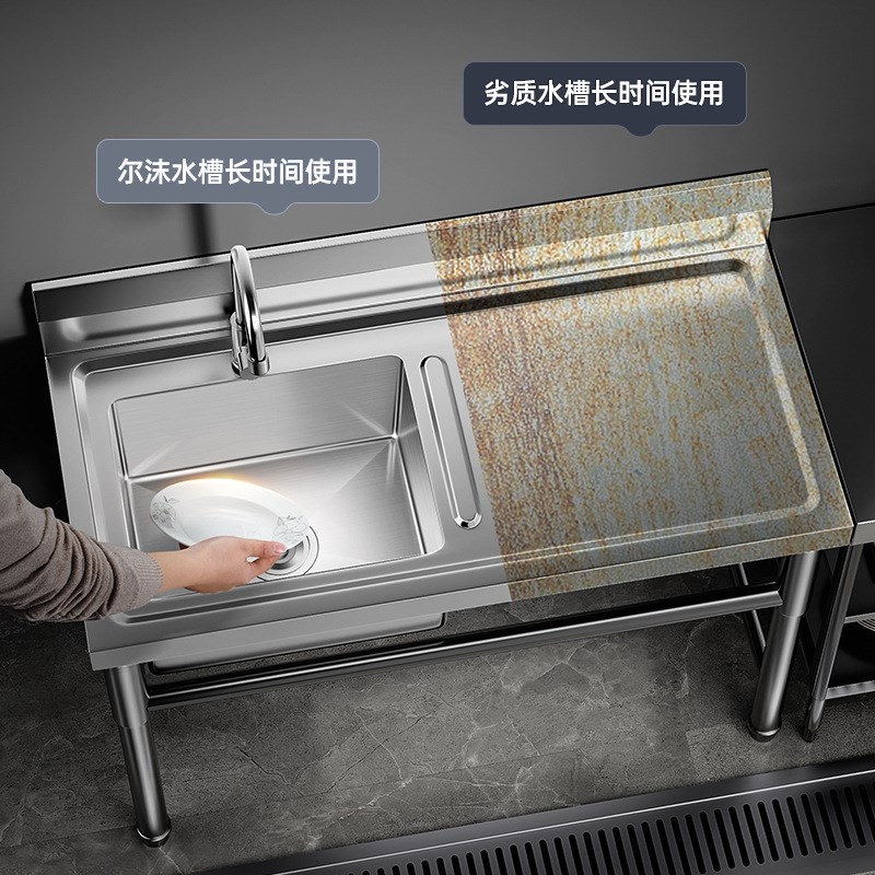 商用不锈钢水槽带支架厨房单双水池食堂洗碗洗菜洗U手盆出租房水