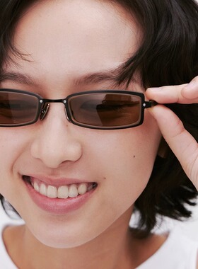 RU 复古千禧Y2K方形窄框时尚偏光太阳镜防紫外线墨镜黑色 TUMULUS