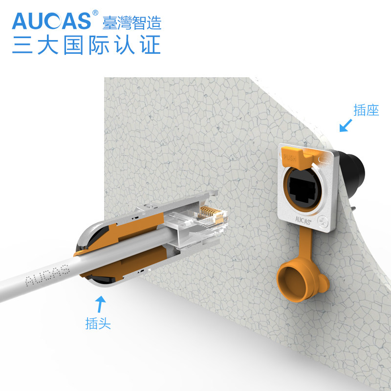 奥卡斯工业防水网线连接器RJ45航空显示屏插头延长对接头网络插座