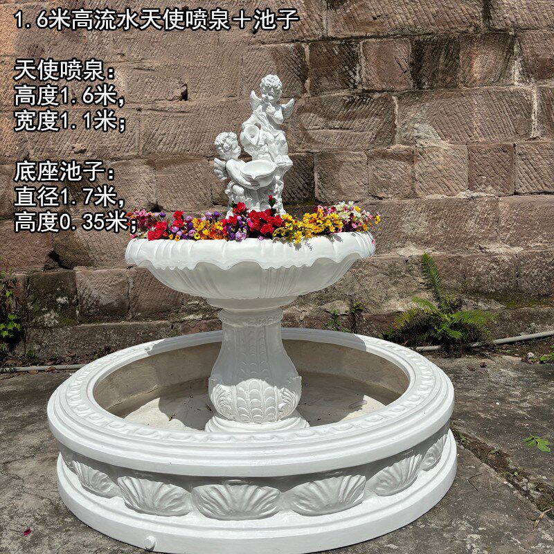 婚礼堂流水喷泉水池天使雕塑室内装饰婚庆道具影楼拍照摆件许愿池