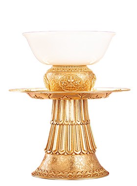 藏式铜供盘高脚供碗佛前供斋果盘吉祥敬茶玉瓷宝瓶托供水杯摆件