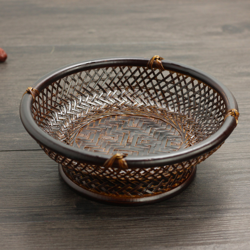 复古竹篮竹编收纳果篮家用椭圆形茶点盘果盘仿古做旧中式竹筐高脚,特色手工艺,竹编/竹雕,淘宝优惠券,粉丝福利购,淘宝优惠卷