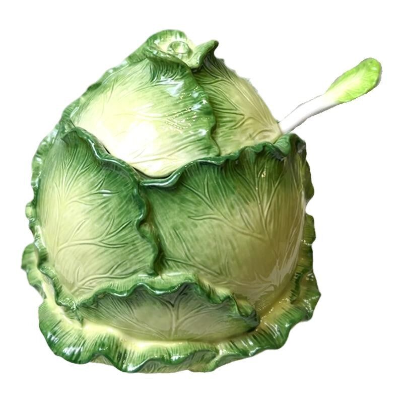 陶瓷白菜家用汤锅餐厅收纳罐储物罐客厅电视柜玄关家居摆件2024