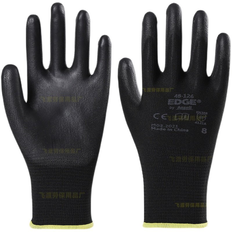 薄款尼龙pu涂掌涂指涂胶耐磨防滑透气防静电无尘劳动工作劳保手套