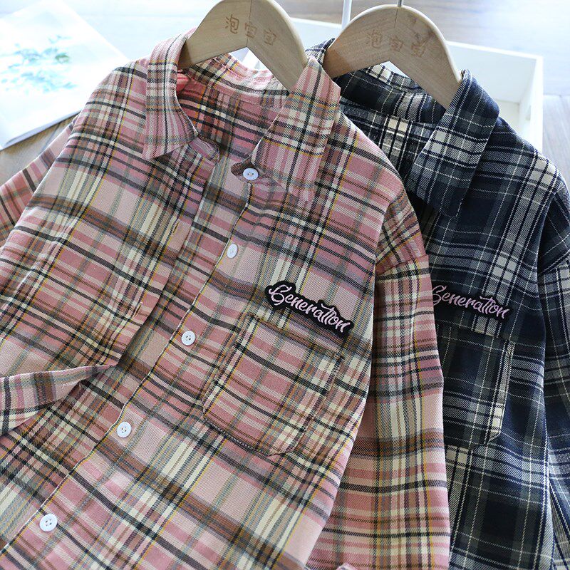 女童格子衬衫2024新款初早秋季洋气穿搭外套儿童春秋装长袖衬上衣