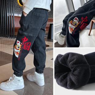 男童裤子秋冬款2022新款冬装儿童牛仔加绒加厚大童冬季一体绒长裤