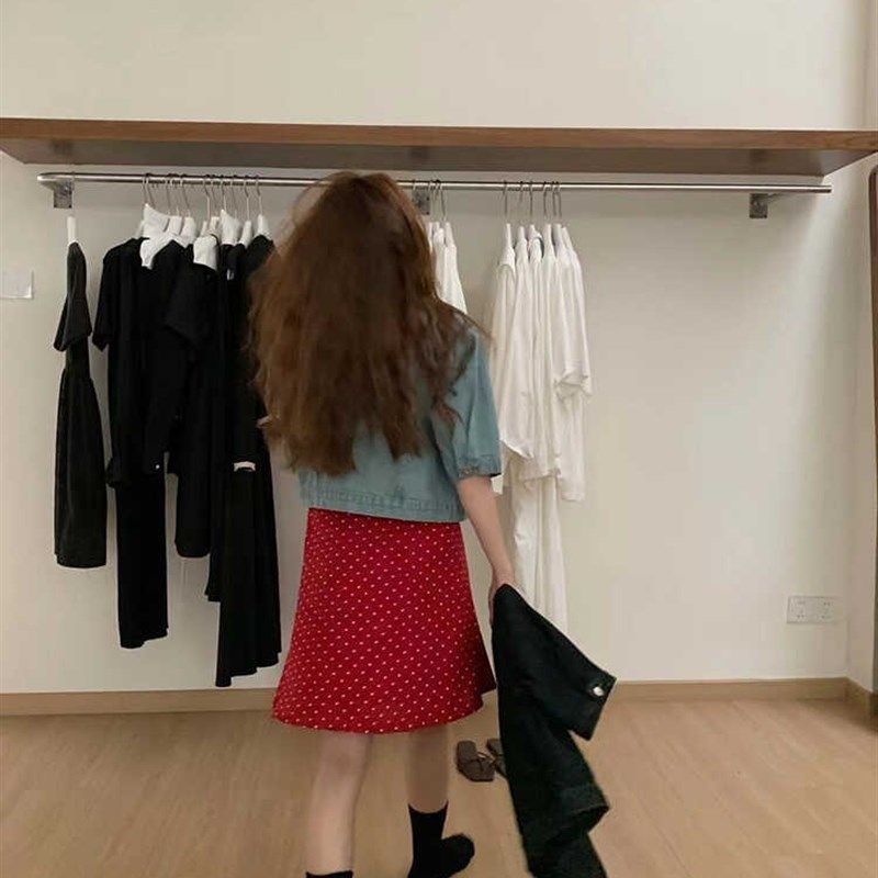 复古红色波点半身裙女大码新款夏季法式半裙高个子遮胯a字中裙子