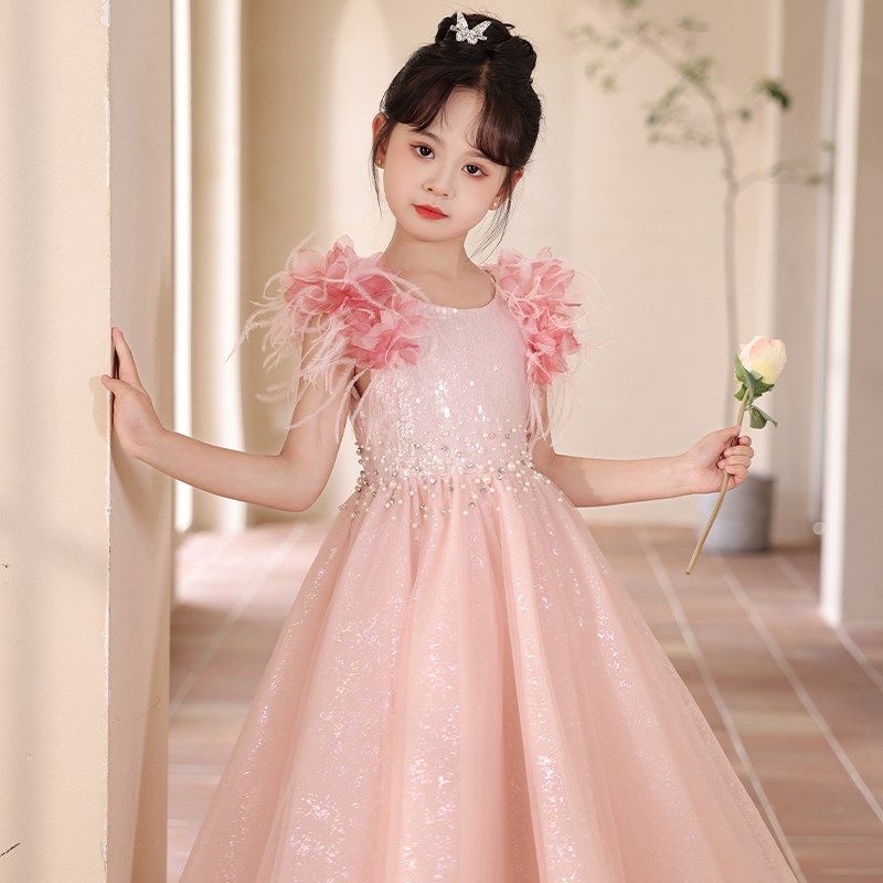 女童礼服粉色花仙子高端洋气亮片生日钢琴主持走秀演出齐地公主裙